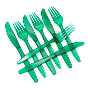 Tenedor translúcido verde de plástico rígido - DeFiestaEnCasa