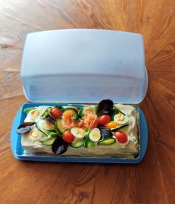 pastel caja tupperware-DeFiestaEnCasa